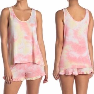 Betsey Johnson Tie Dye Shorts & Tank Pj Sleep Set Pink Yellow Size M NWT'S